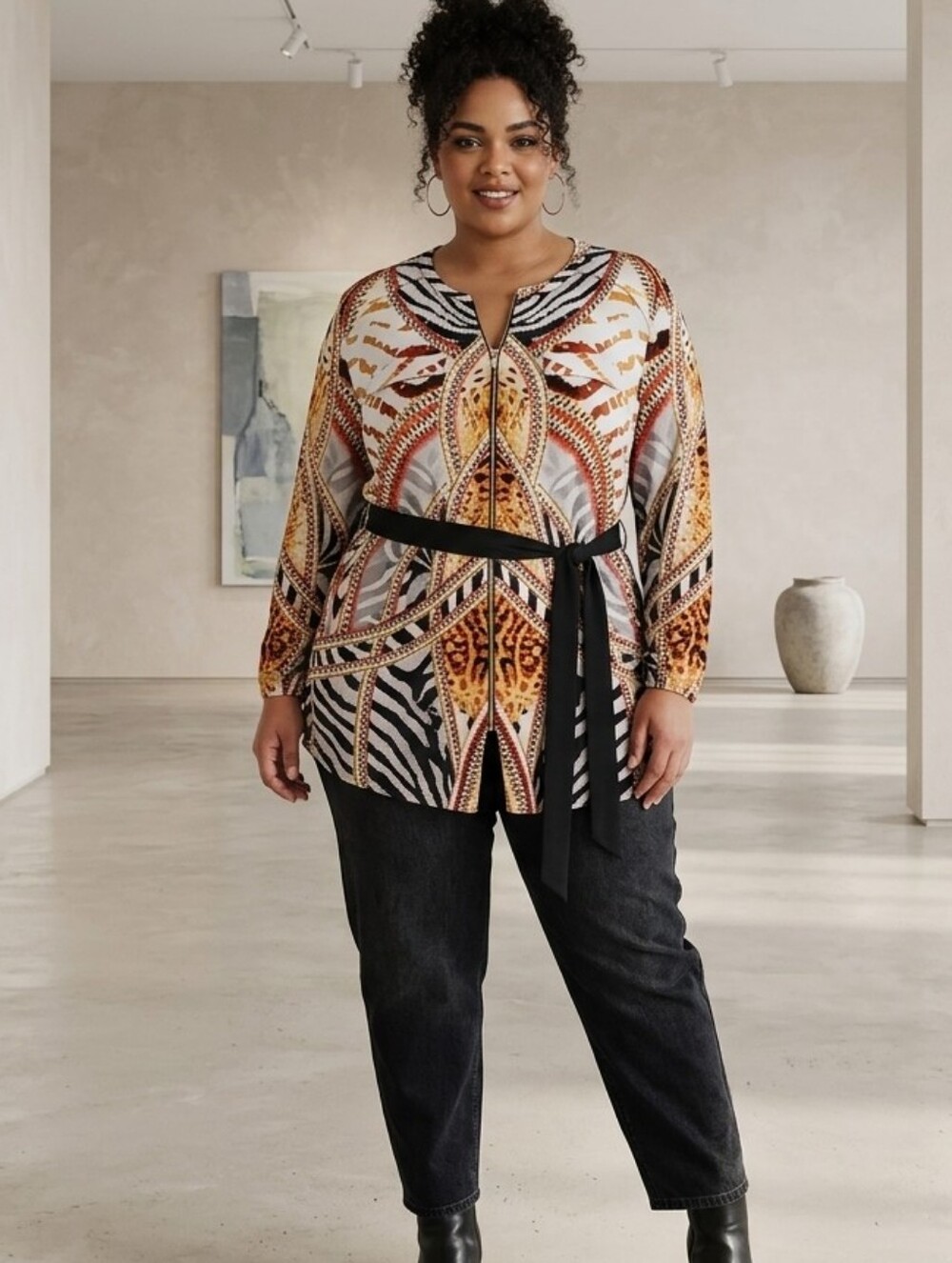 Peter Nygard🐅Multicolor Animal Print Tunic Top lots of stretch Size XL